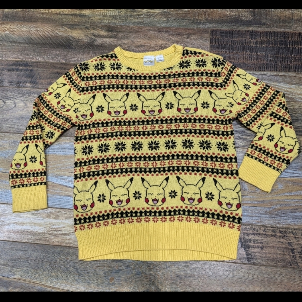 Vintage Pokemon Pikachu Yellow Sweater Crew Neck Large L